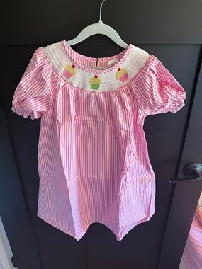 Pink Striped Smocked Cupcake Kids Dress